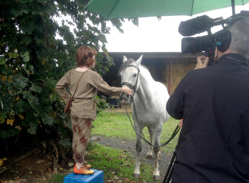 Filming Setanta's Challenge on location : Cú Chulainn pets the Grey of Macha