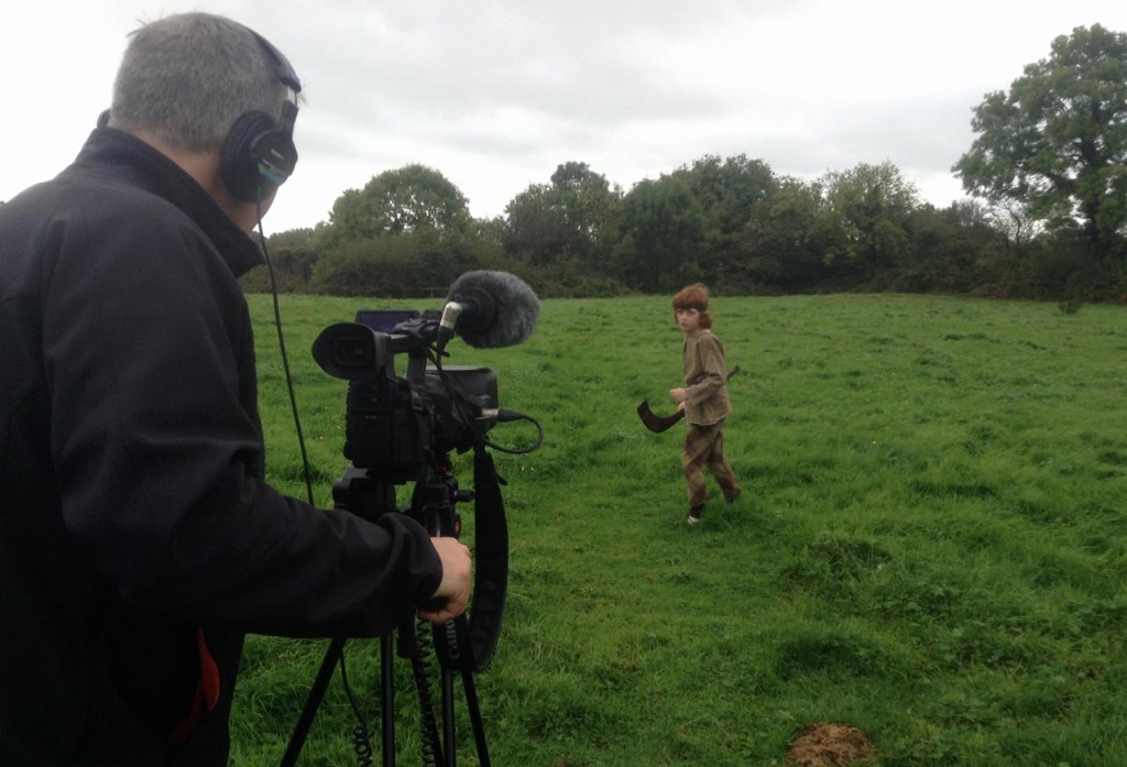 Filming Setanta's Challenge on location : Cú Chulainn with his hurling stick