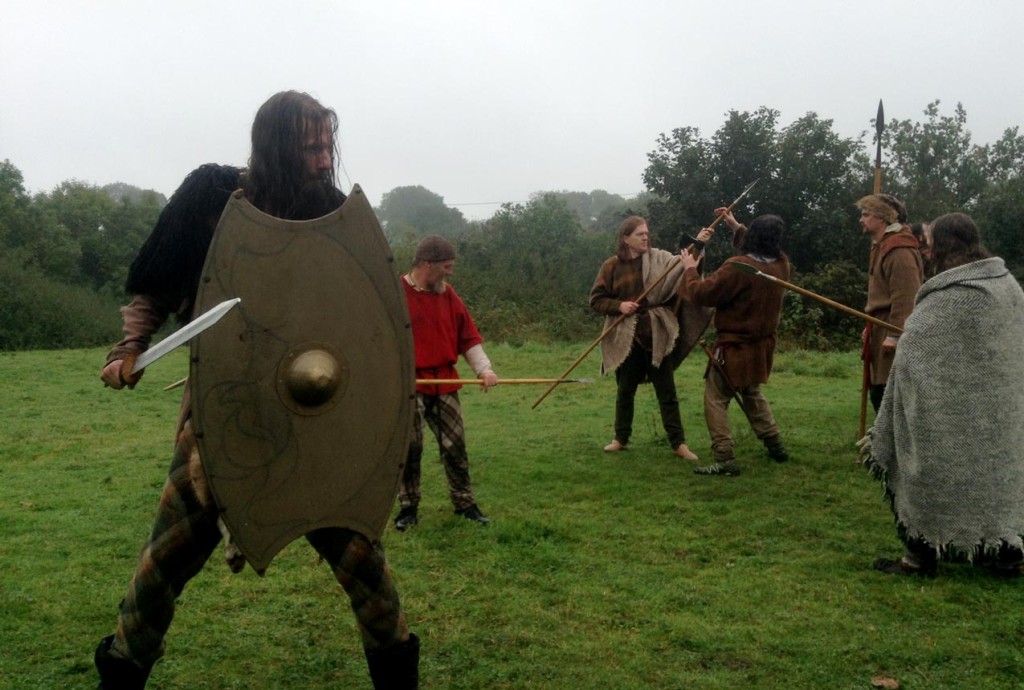 Filming Setanta's Challenge on location : warriors reenact battle scene